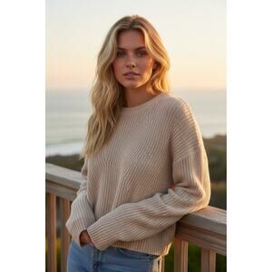 H&M Basic Beige Chunky Knit Sweater Crewneck Size XS Cozy Neutral Pullover